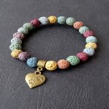 Colorful Lava Stone and Heart Pendant, Bracelet